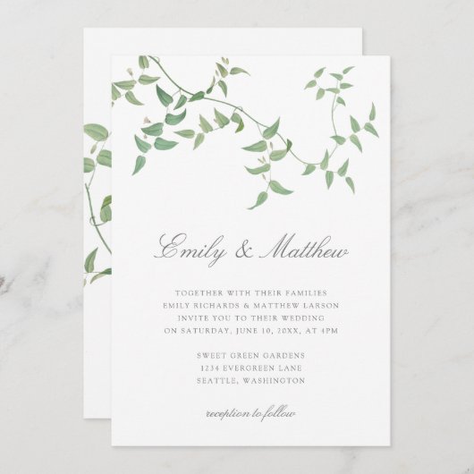 Elegante botanische wijnstok bruiloft kaart (Voorkant / Achterkant)