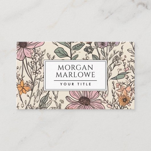Elegante Botanische Wildbloem Botanische Bloemen Visitekaartje (Voorkant)