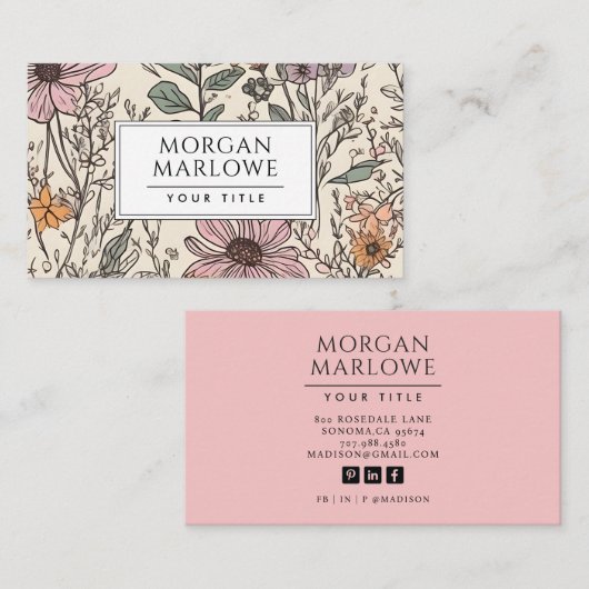 Elegante Botanische Wildbloem Botanische Bloemen Visitekaartje (Voorkant / Achterkant)