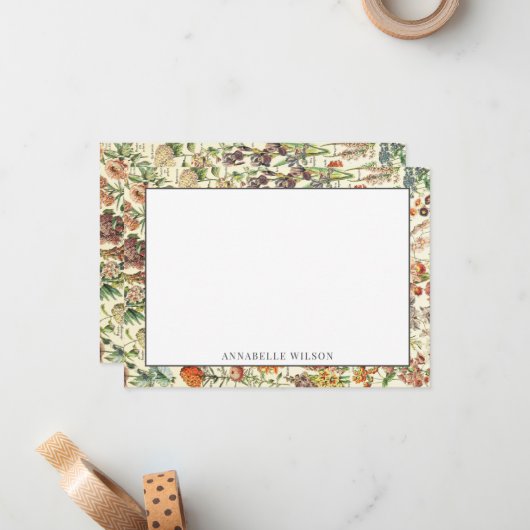 Elegante Botanische Wildbloem Floral gepersonalise Notitiekaartje (Voorkant / Achterkant in situ)