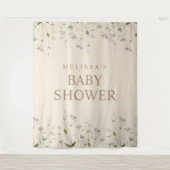 Elegante botanische wilde bloem baby shower achter wandkleed (Voorkant)