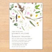 Elegante Botanische Wilde Bloem Bruiloft Acryl Uitnodigingen (Voorkant)