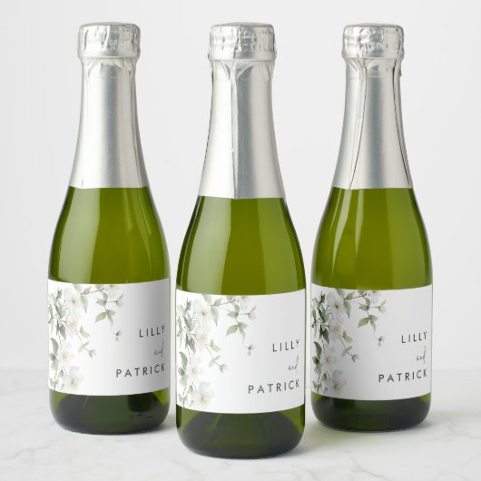 Elegante Botanische Wilde Bloem Bruiloft Sparkling Wijnetiket (Flessen)