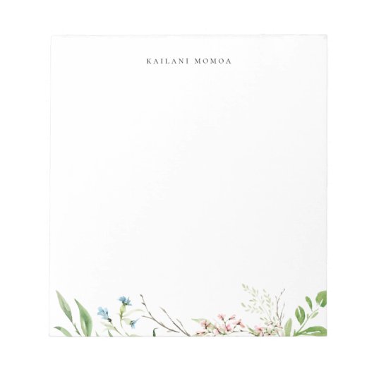 Elegante botanische wilde bloem notitieblok (Voorkant)