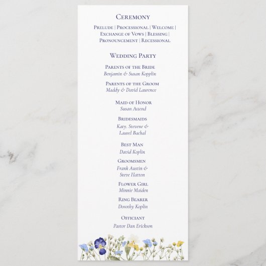 Elegante botanische wilde bloem Script Wedding Pro Programmakaart (Achterkant)