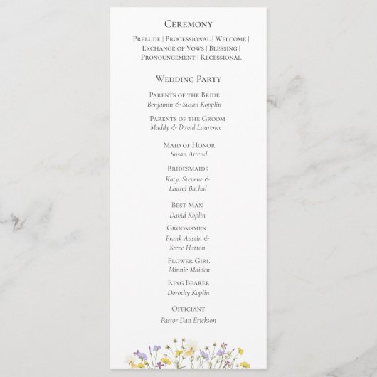 Elegante botanische wilde bloem Script Wedding Programmakaart (Achterkant)
