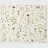 Elegante botanische wilde bloemen beige cadeaupapier (Vlak)