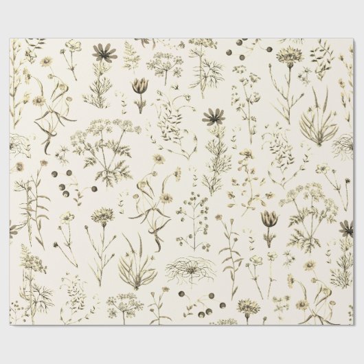 Elegante botanische wilde bloemen beige cadeaupapier (Vlak)