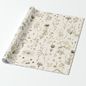 Elegante botanische wilde bloemen beige cadeaupapier (Uitgerold)