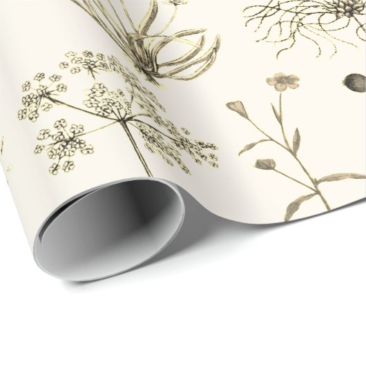 Elegante botanische  wilde bloemen beige cadeaupapier (Rol Hoek)
