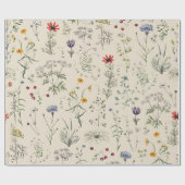 Elegante botanische  wilde bloemen beige cadeaupapier (Vlak)