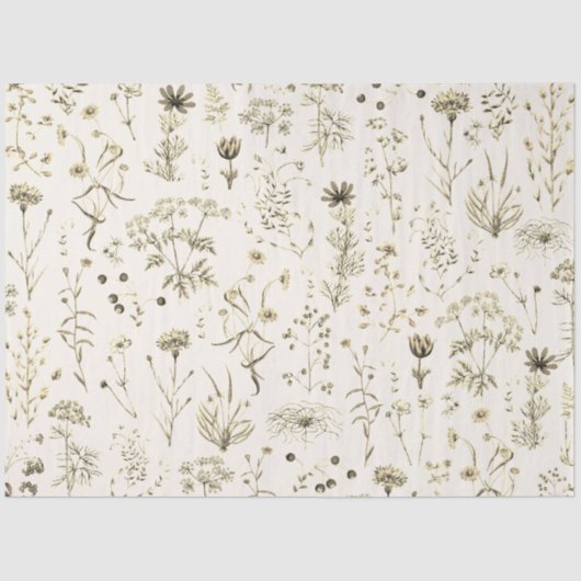 Elegante botanische  wilde bloemen beige tissuepapier (Voorkant)