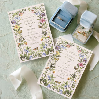 Elegante botanische wilde bloemen bruiloft kaart