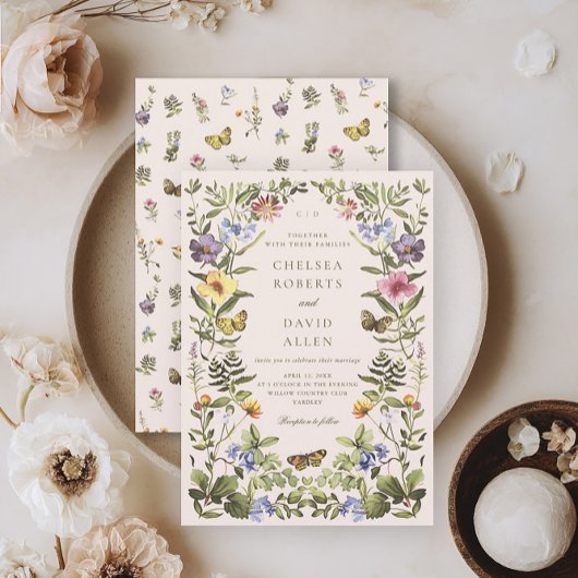 Elegante botanische wilde bloemen bruiloft kaart