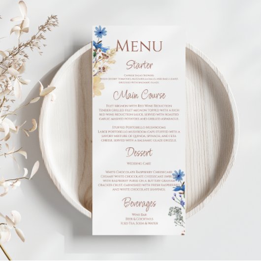 Elegante Botanische Wilde Bloemen Bruiloft Menu