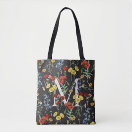 Elegante botanische wilde bloemen met naammonogram tote bag