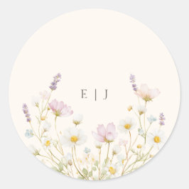 Elegante botanische wilde bloemen monogram bruilof ronde sticker