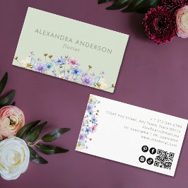 Elegante botanische wilde bloemen QR-code Visitekaartje