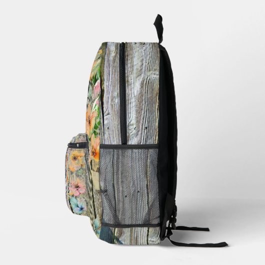 Elegante botanische wilde bloemen rustieke houtner bedrukte rugzak (Rechts)