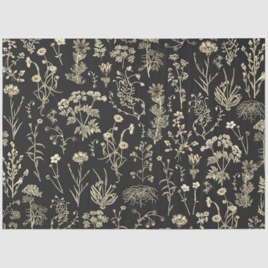 Elegante Botanische  Wildflowers Beige Black Tissuepapier (Voorkant)
