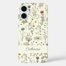 Elegante Botanische  Wildflowers Naam Wit iPhone 16 Hoesje