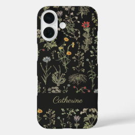 Elegante Botanische  Wildflowers Naam Zwart iPhone 16 Hoesje