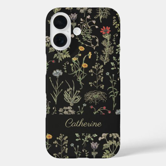 Elegante Botanische Wildflowers Naam Zwart Case-Mate iPhone Case (Achterkant)
