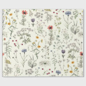 Elegante Botanische Wildflowers Wit Cadeaupapier (Vlak)