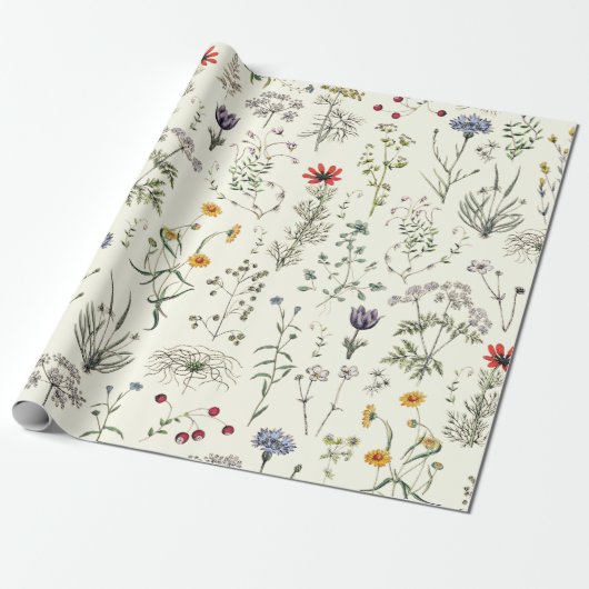 Elegante Botanische Wildflowers Wit Cadeaupapier (Uitgerold)