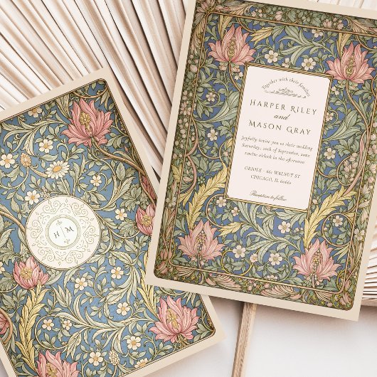 Elegante  botanische William Morris Wedding Kaart