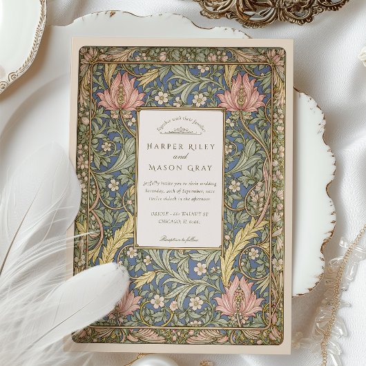 Elegante  botanische William Morris Wedding Kaart