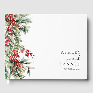 Elegante Botanische Winter Kerst Huwelijk Gastenboek