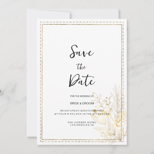 Elegante botanische witgouden bloem Save the Date Kaart (Voorkant)