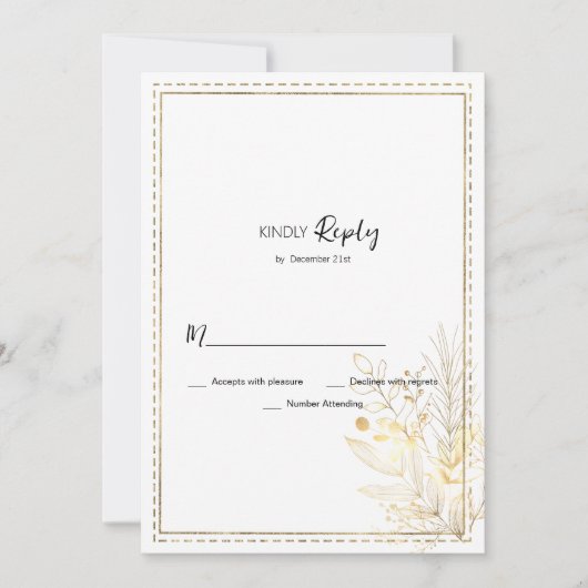 Elegante botanische witgouden bloemen RSVP Kaart (Voorkant)