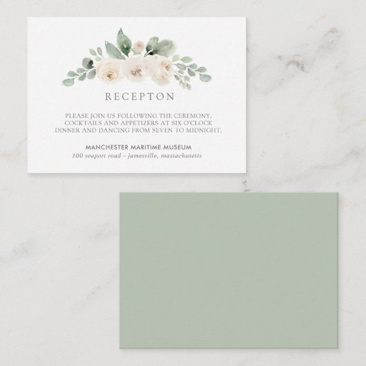 Elegante botanische witte bloemen bruiloft recepti informatiekaartje (Voorkant / Achterkant)