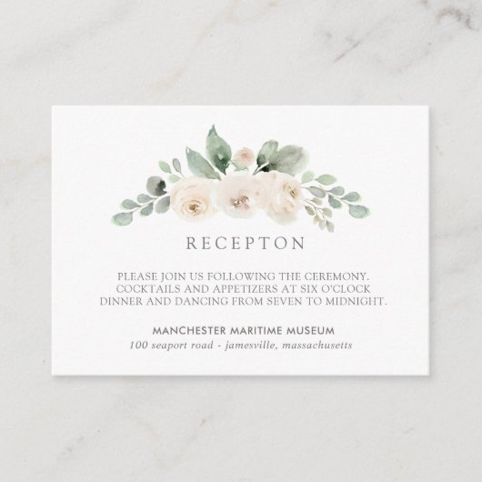 Elegante botanische witte bloemen bruiloft recepti informatiekaartje (Voorkant)