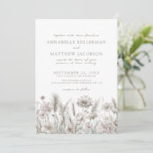 Elegante Botanische Witte Bloemige Boho Bruiloft Kaart (Staand voorkant)