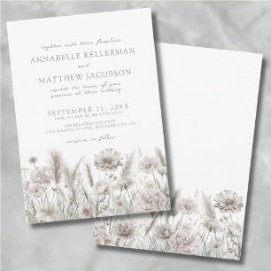 Elegante Botanische Witte Bloemige Boho Bruiloft Kaart