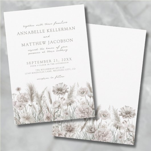 Elegante Botanische Witte Bloemige Boho Bruiloft Kaart