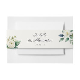 Elegante Botanische Witte Bloemige Trouwkaart Uitnodigingen Wikkel