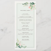 Elegante Botanische Zachte Groene Blush Bloemen br Programmakaart (Achterkant)