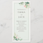 Elegante Botanische Zachte Groene Blush Bloemen br Programmakaart (Voorkant)