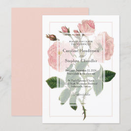 Elegante Botanische Zachte Roze Bloemen Script Wed Kaart