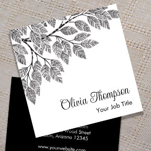 Elegante botanische zwart-wit boomtak blad vierkante visitekaartje
