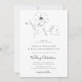 Elegante botanische zwart-wit bruiloft kaart (Voorkant)