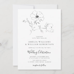 Elegante botanische zwart-wit bruiloft kaart