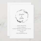 Elegante botanische zwart-wit minimalistische seri save the date (Voorkant / Achterkant)