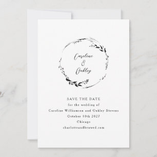 Elegante botanische zwart-wit minimalistische seri save the date