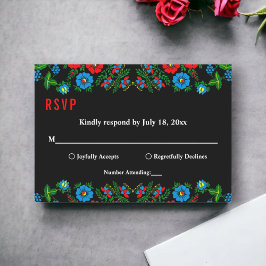 Elegante botanische zwart-wit romantische bloem RSVP kaartje