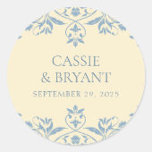 Elegante Boter Geel en Blauw Chic Wedding Ronde Sticker (Voorkant)